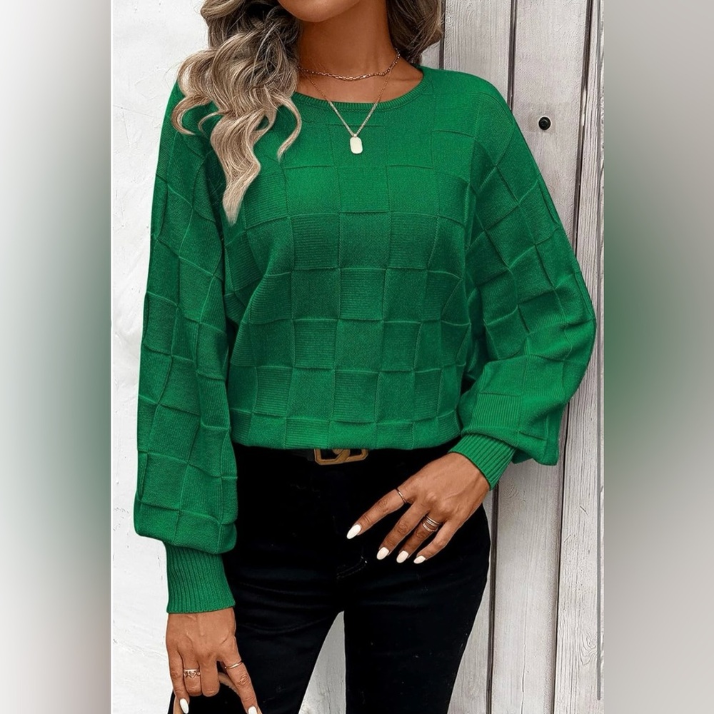 Green Checkered Knit Sweater